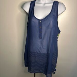 Elegant Navy Sheer Sleeveless Blouse